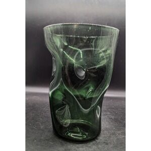 Vintage MCM Vintage Empoli Italy Hand Blown Dimpled‎ Emerald Green Glass Vase